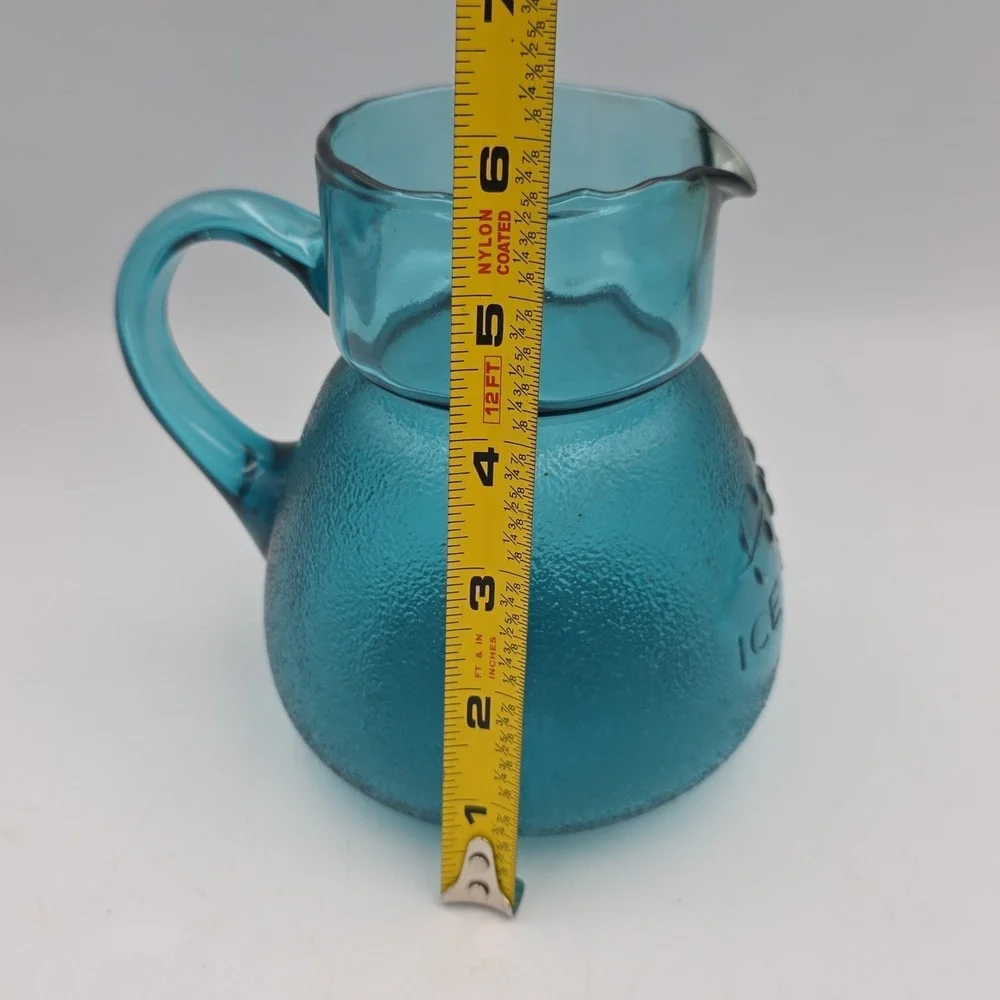 1970s peacock blue ice water glass carafe Only